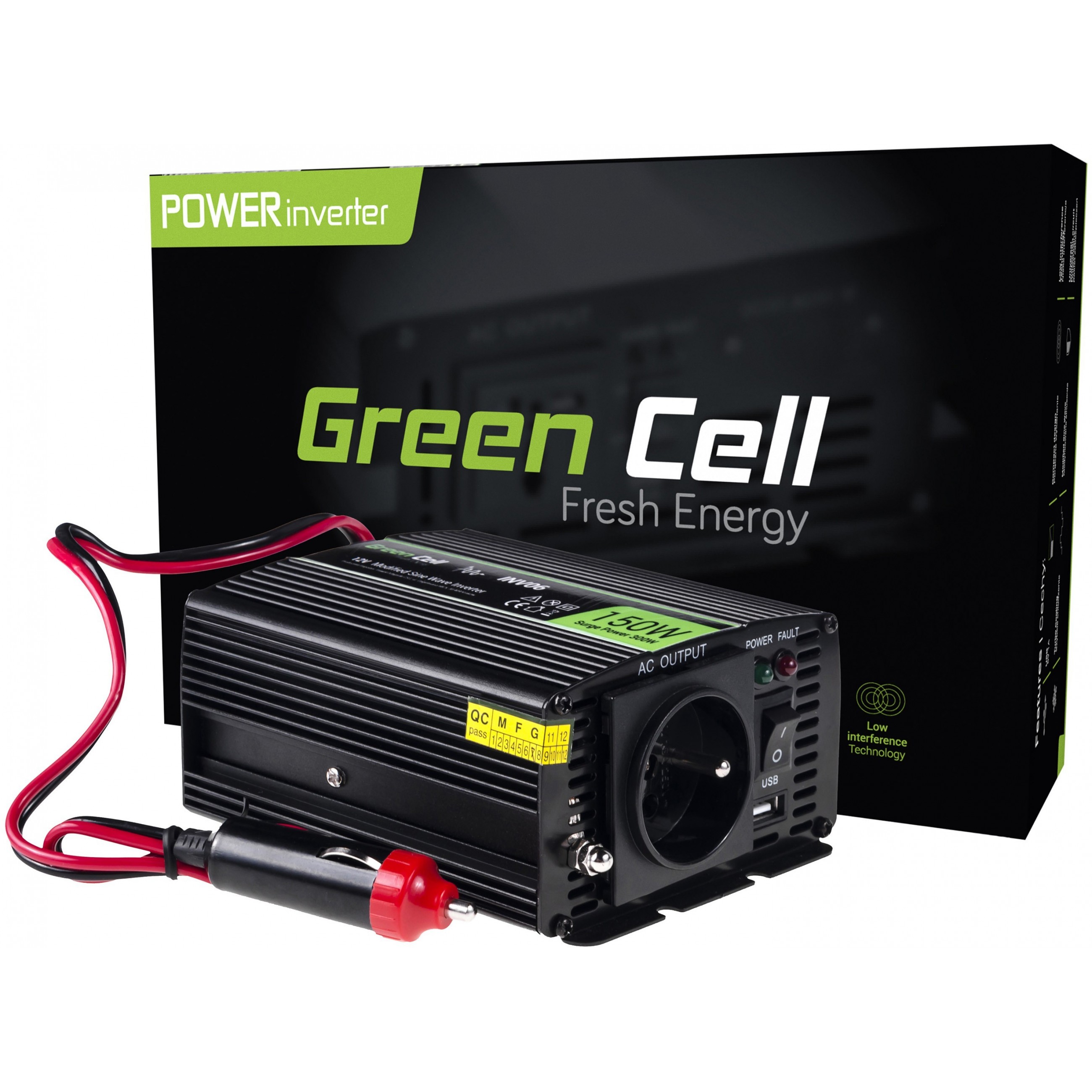 Green Cell KFZ Spannungswandler Power Inverter 12V > 230V 150/300W Black, CLEVO Computer