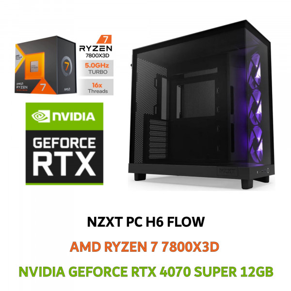 NZXT PC H6 FLOW | AMD RYZEN 7 7800X3D | NVIDIA GEFORCE RTX 4070 SUPER 12GB