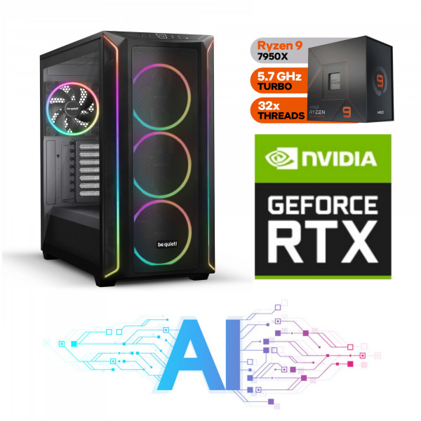 AI-Konfiguration mit AMD Ryzen 9 7950X, NVIDIA RTX 4080 SUPER, 64GB RAM, 4TB SSD, ELITE RGB 360